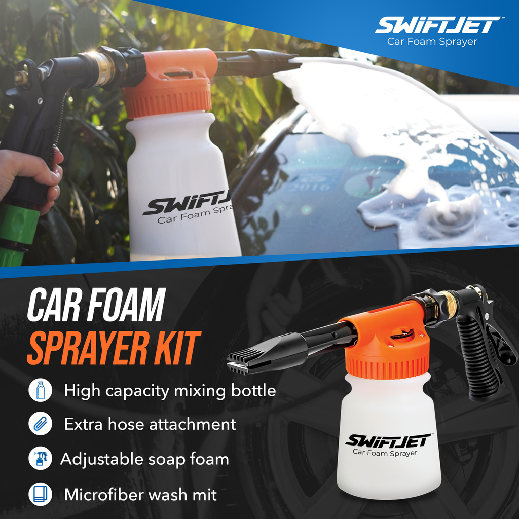 Car Wash Foam Gun + Free Microfiber Wash Mitt (Choose Orange, Blue or –  SwiftJet