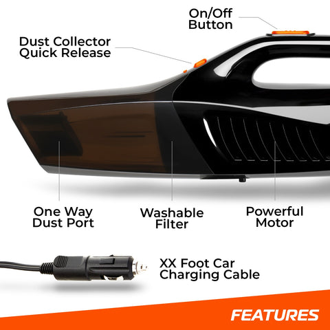 Car Vacuum Cleaner - High Powered 5 KPA Suction Handheld Automotive Vacuum - 12V DC 120 Watt - 14.5" Cord